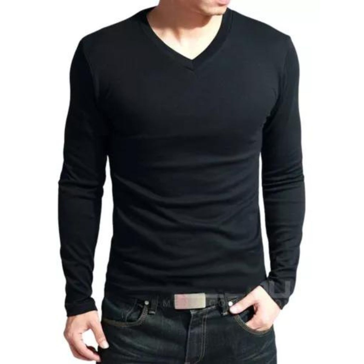LOOK SHOP - Camiseta Manga Larga Cuello V Hombre. Fibra Bambú 274
