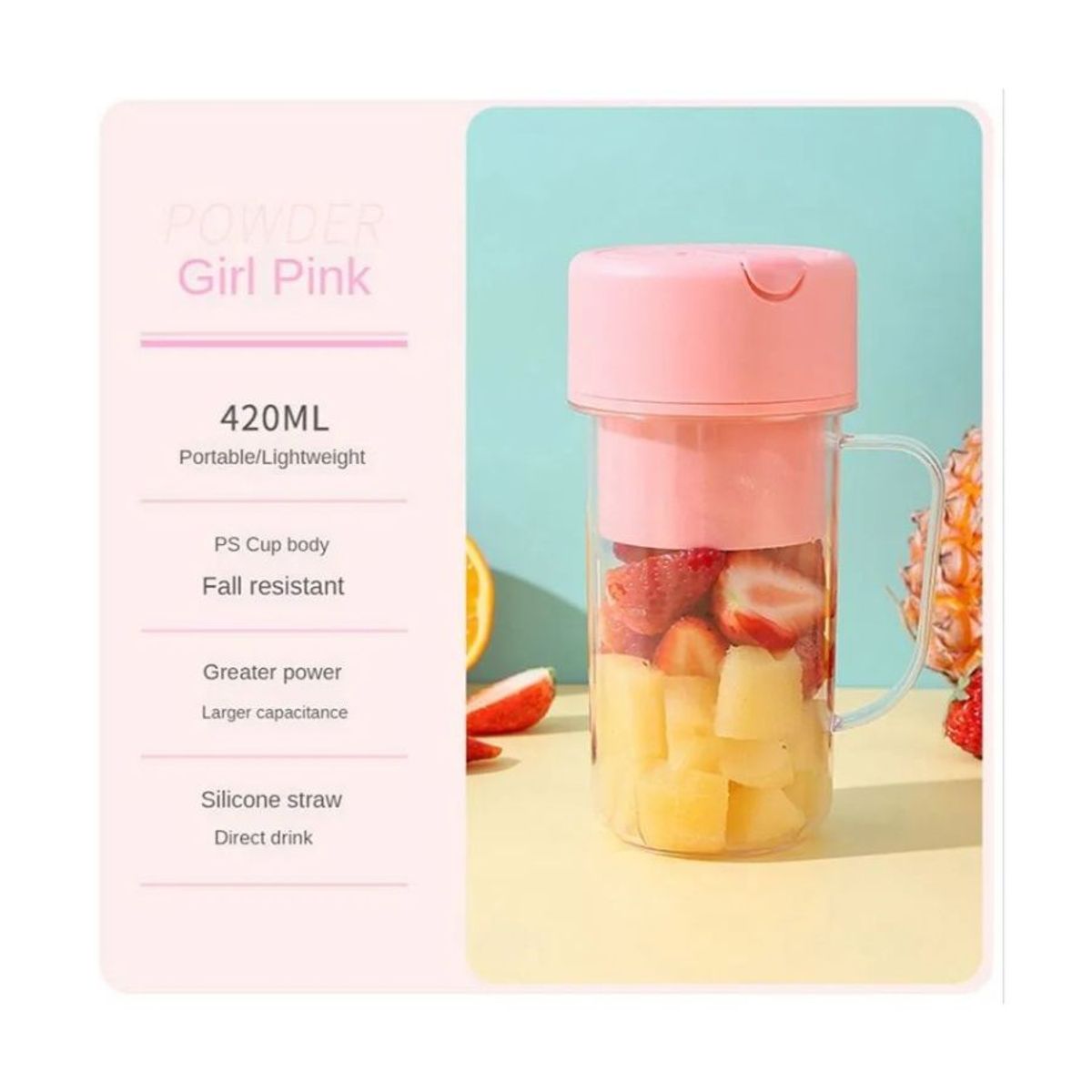 GENERICO - Vaso Botella Licuadora Recargable Juguera Batidora Portatil Rosado