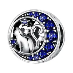TODOJOYAS - Charm Dije Plata 925 Gato en Luna Azul