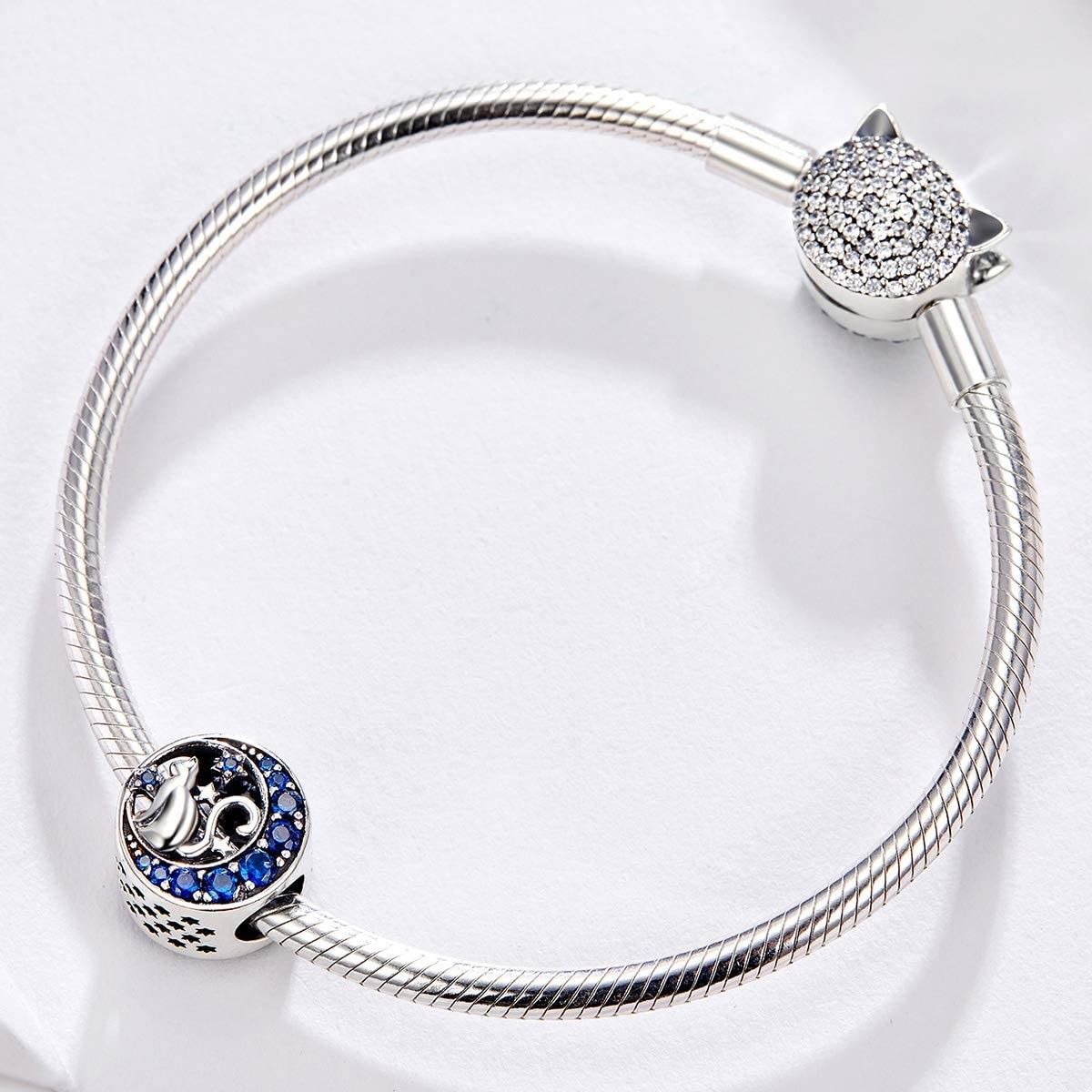 TODOJOYAS - Charm Dije Plata 925 Gato en Luna Azul