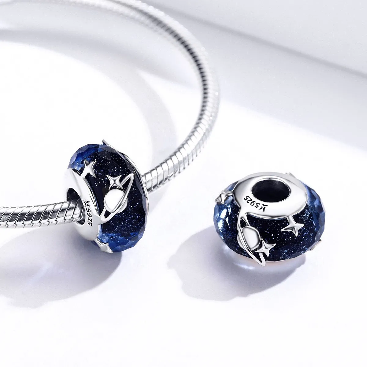 TODOJOYAS - Charm Dije Plata 925 Cristal Murano Galaxia Estrella