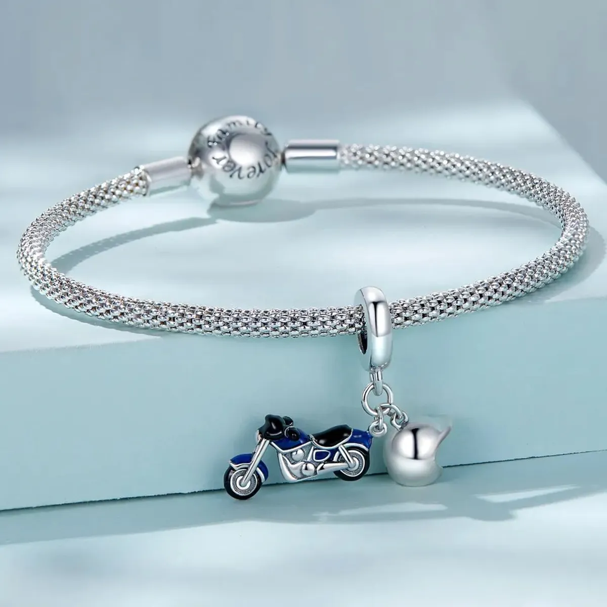 TODOJOYAS - Charm Dije Plata 925 Moto Azul y Casco