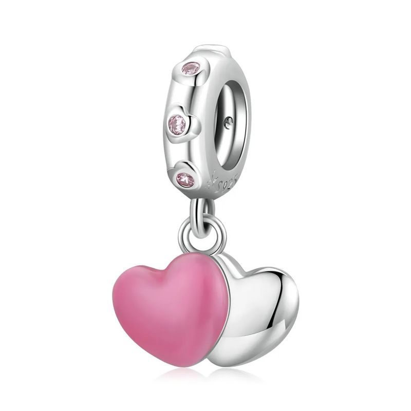 TODOJOYAS - Charm Dije Plata 925 Doble Corazon Rosa Silver
