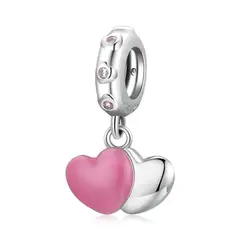 TODOJOYAS - Charm Dije Plata 925 Doble Corazon Rosa Silver