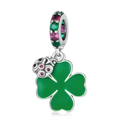 TODOJOYAS - Charm Dije Plata 925 Trebol Verde Mariquita