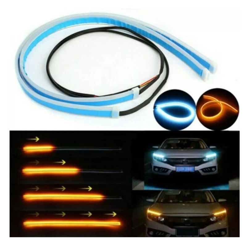 GENERICO - X2 Cinta Tira Led Ojos Angel Blanco Ambar Intermitentes 45cm