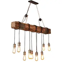 GENERICO - Lampara Colgante Vintage De Madera Diseño Viga 10 Soquetes