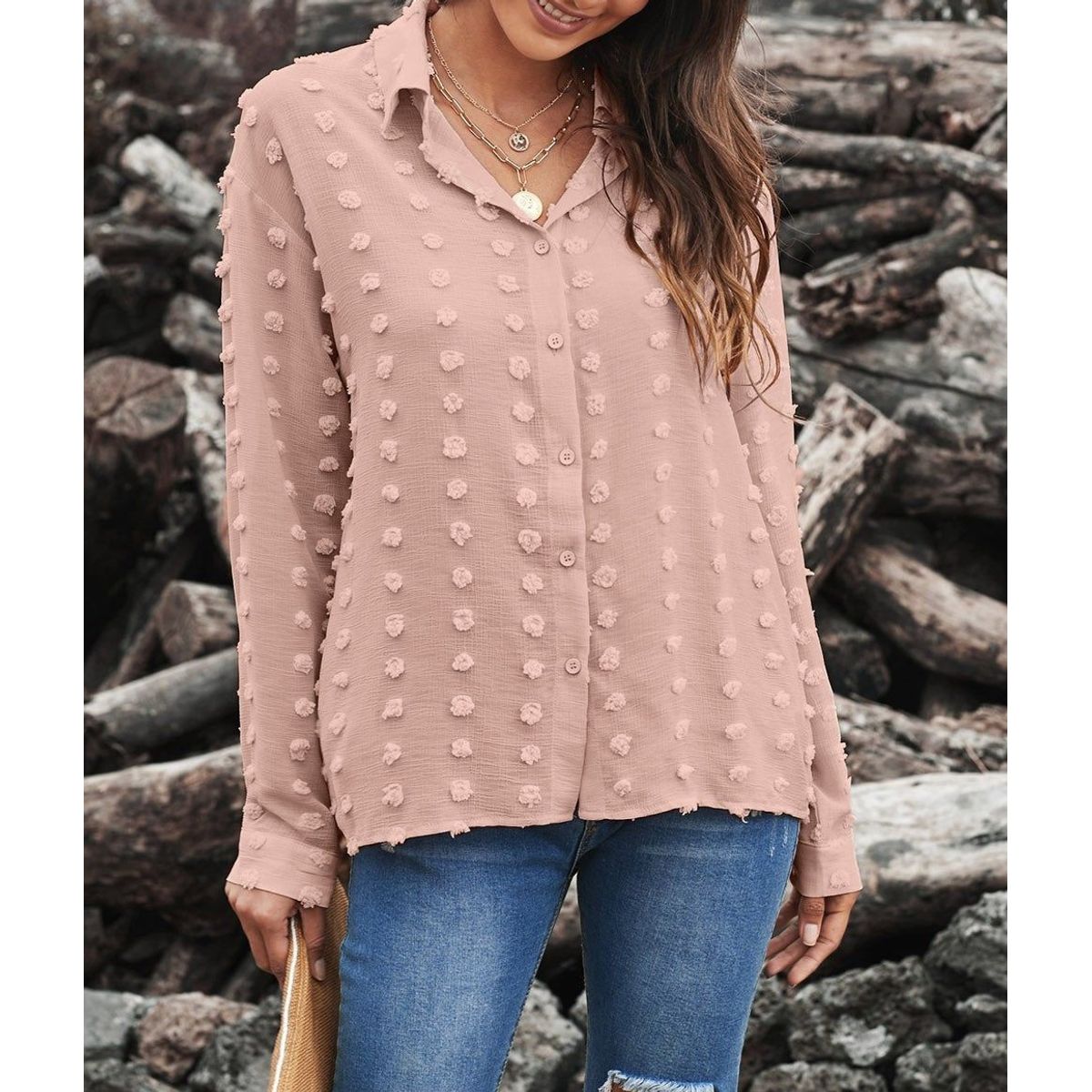 ARRAKASTA - Blusa abotonada punto suizo