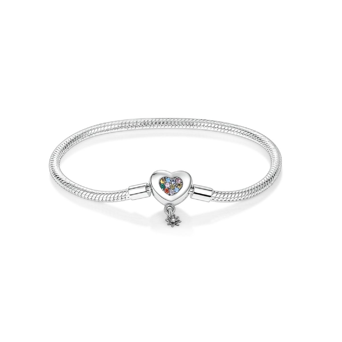 SILVER HEART - Pulsera Broche Corazón Colorido en Plata Fina 925 SILVER HEART