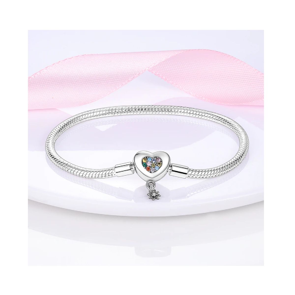 SILVER HEART - Pulsera Broche Corazón Colorido en Plata Fina 925 SILVER HEART