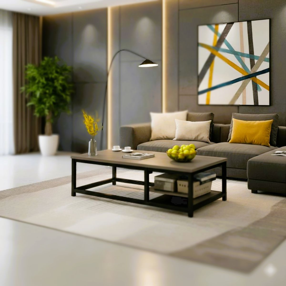 GENERICO - mesa de centro trina gris con estructural metalica