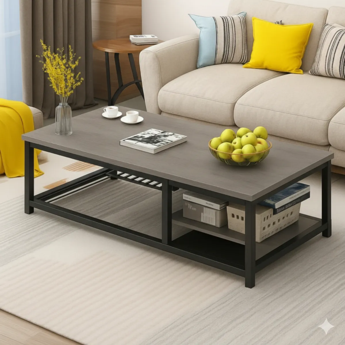 GENERICO - mesa de centro trina gris con estructural metalica