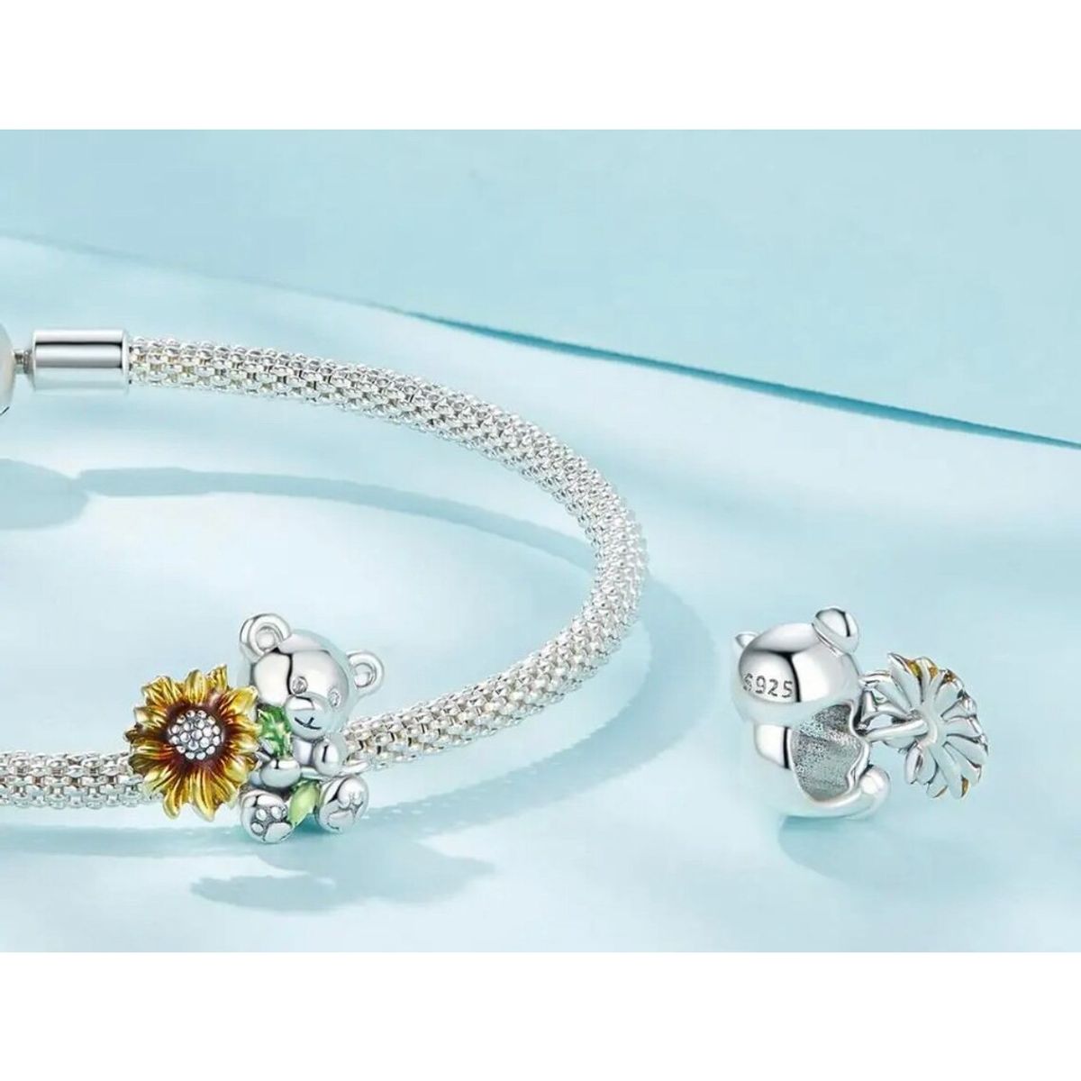 TODOJOYAS - Charm Dije Plata 925 Osito con Girasol