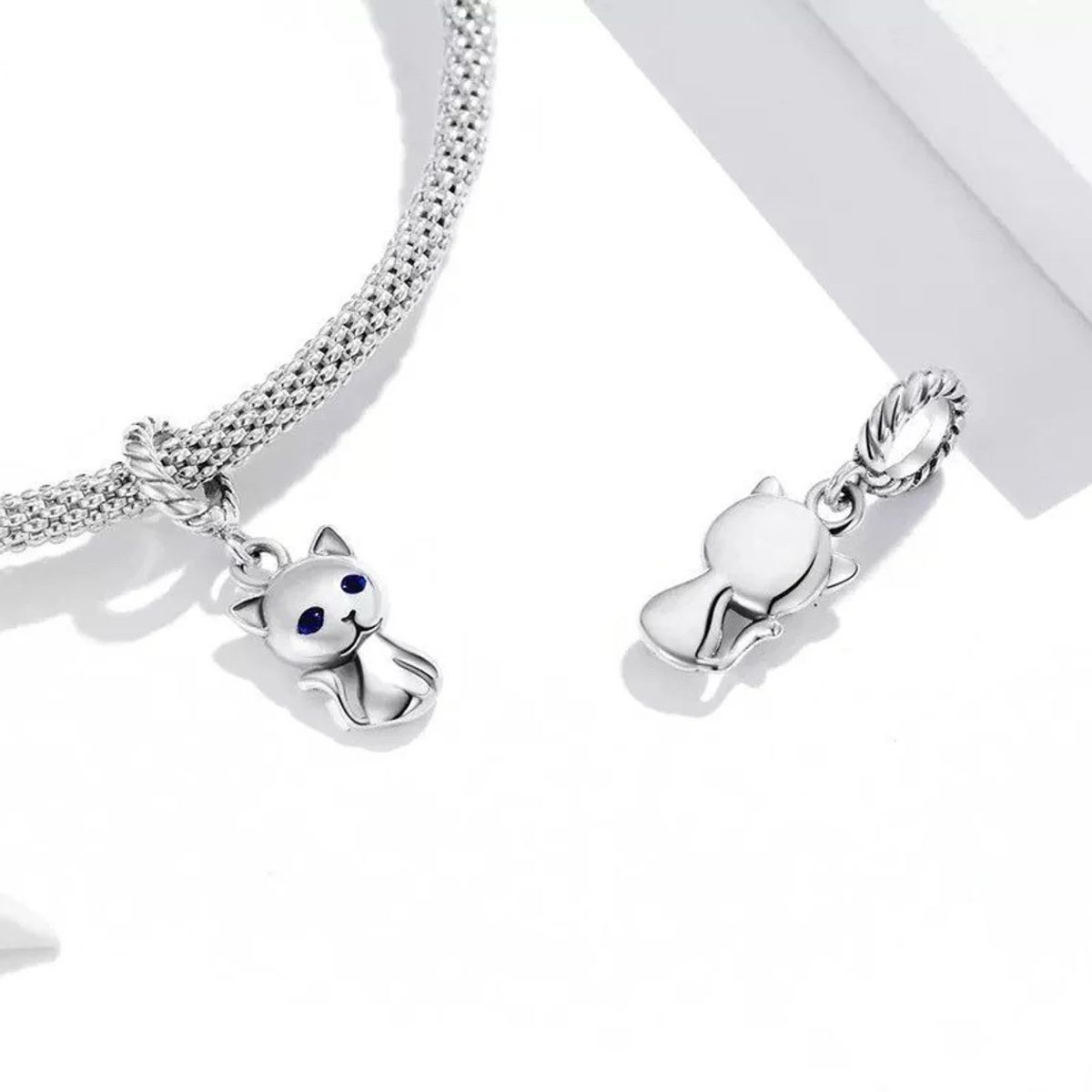 TODOJOYAS - Charm Dije Plata 925 Gatito Ojos Azules