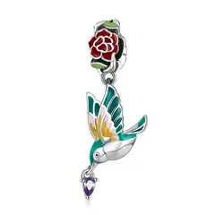 TODOJOYAS - Charm Dije Plata 925 Colibri Ave con Flor