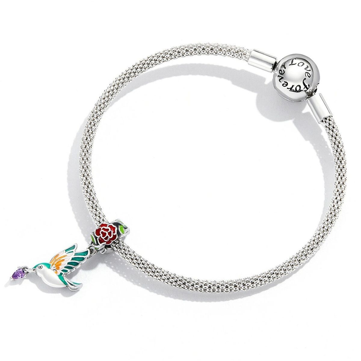 TODOJOYAS - Charm Dije Plata 925 Colibri Ave con Flor
