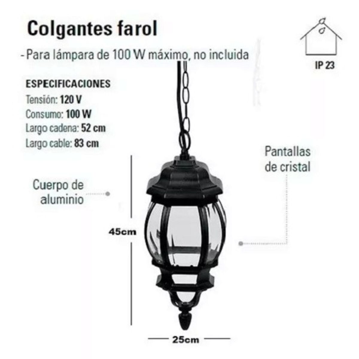 GENERICO - Farole Colgante Clasico Exterior Modelo Calabaza