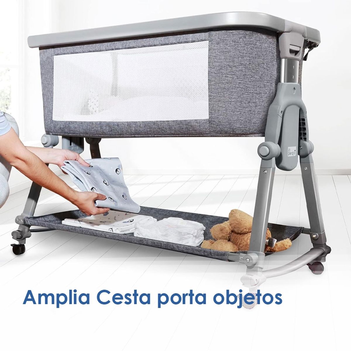 BABYMINE - Cuna Colecho Plegable Lil Pengyu Gris