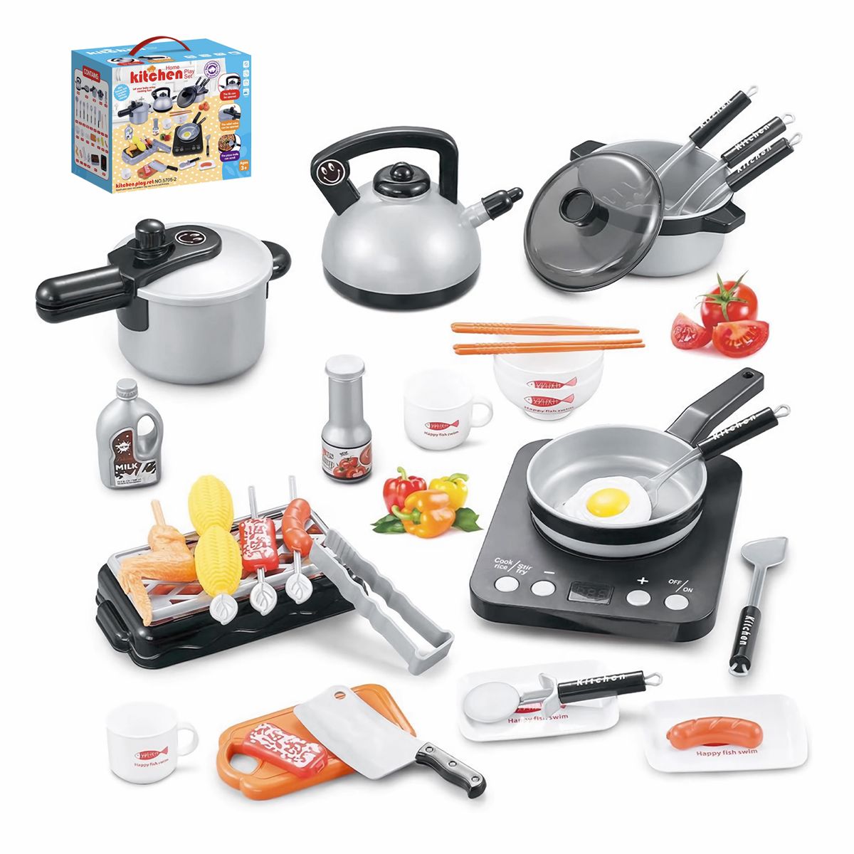 ANIKIDS - Set De Cocina De Juguete 36pcs Niños Juego De Mini Chef Gris