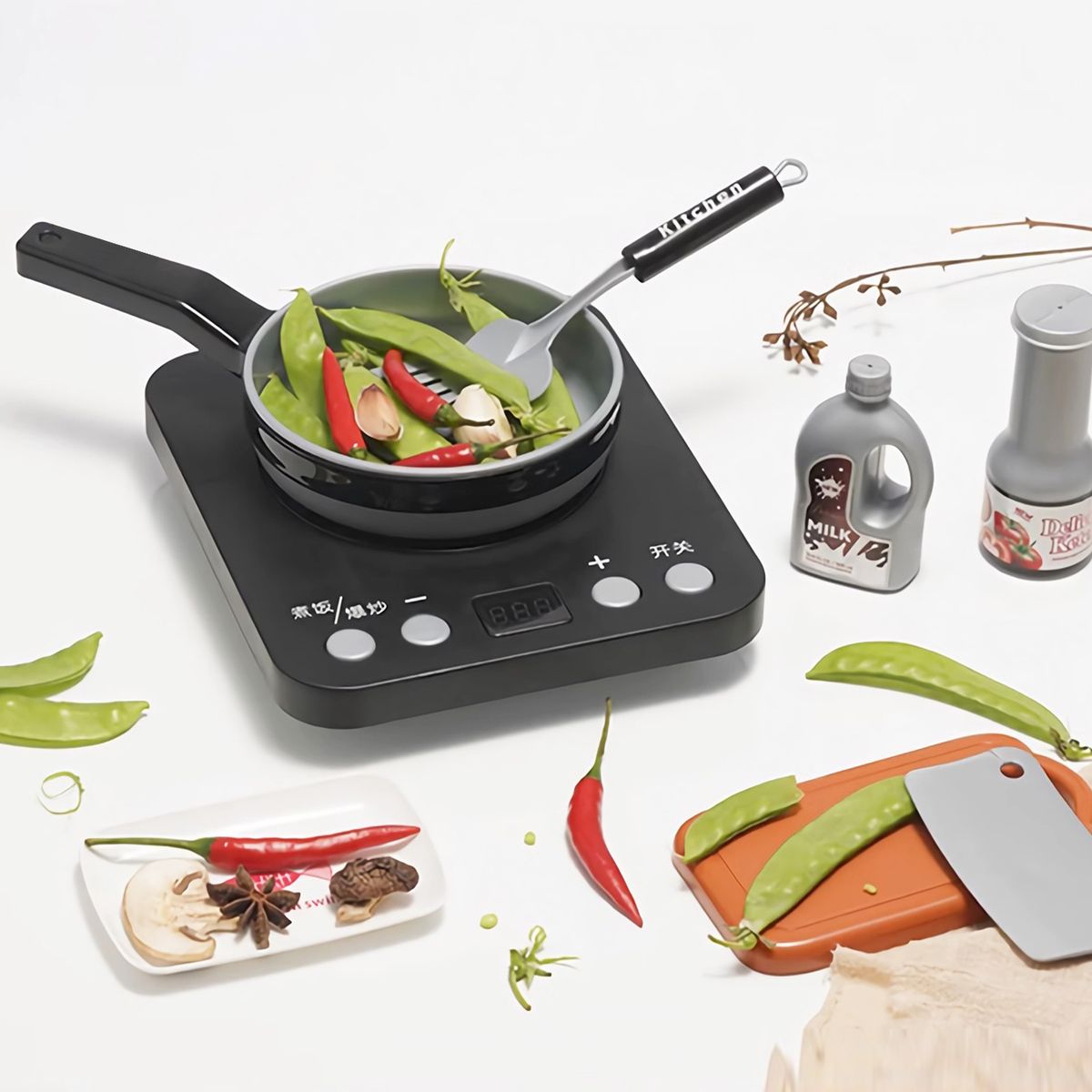 ANIKIDS - Set De Cocina De Juguete 36pcs Niños Juego De Mini Chef Gris