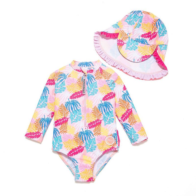 BONVERANO - Bebé Chica Manga Larga UV Traje Baño una Pieza cremallera