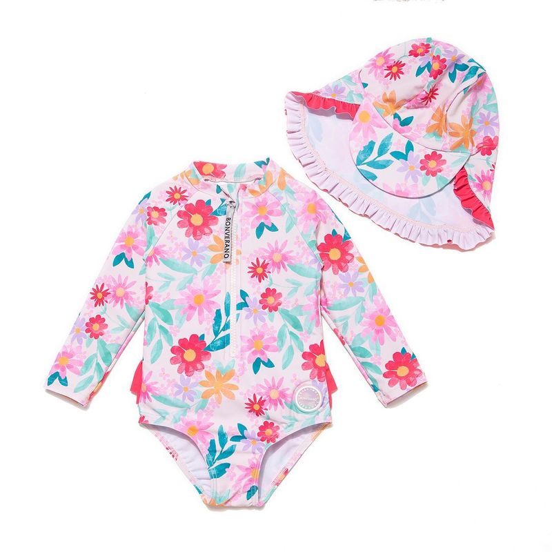 BONVERANO - Bebé Chica Manga Larga UV Traje Baño una Pieza cremallera
