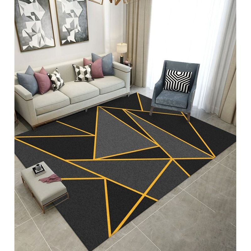 GENERICO - ALFOMBRA PARA LIVING 200x240 CON DISEÑO NEGRO LINEA DORADA TF