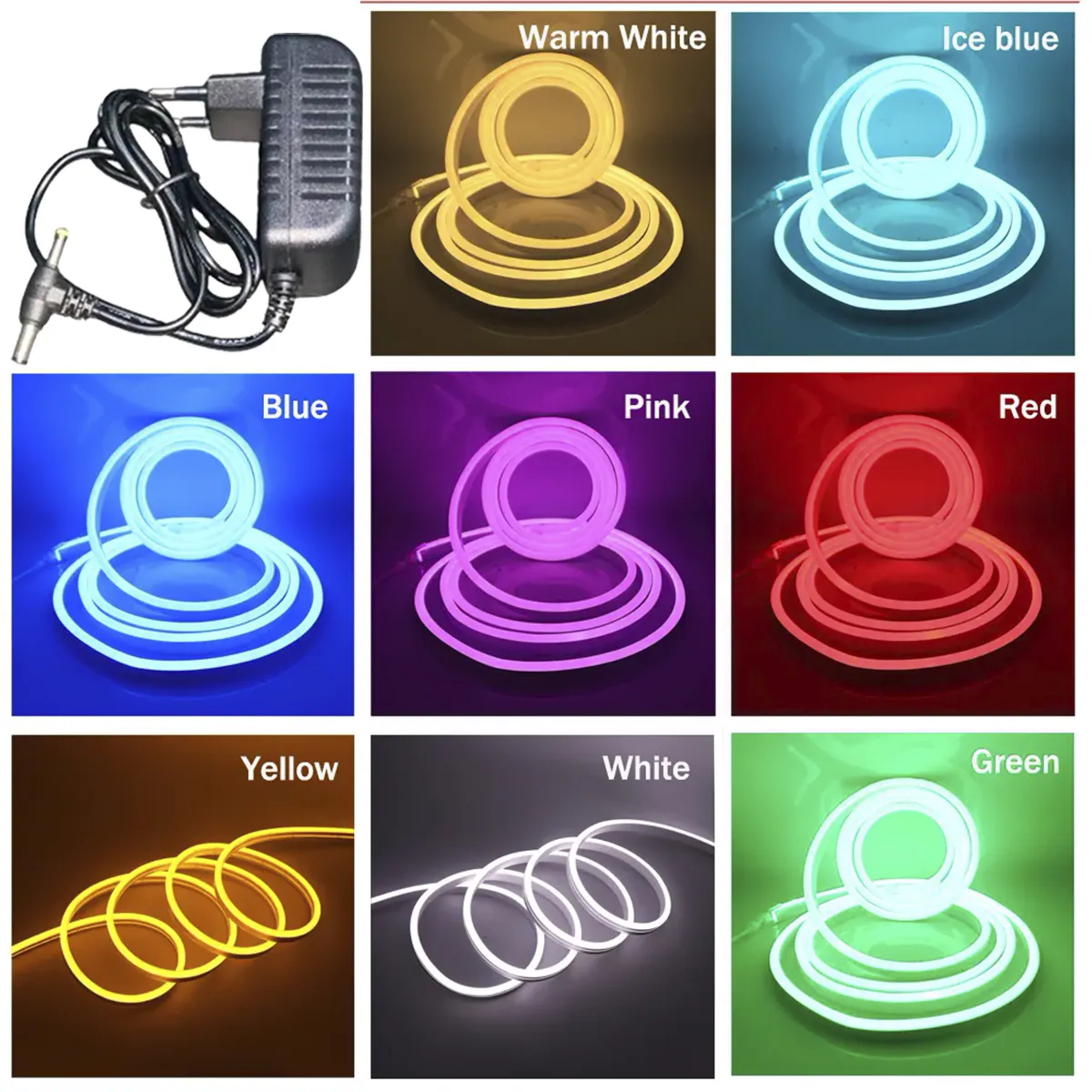 GENERICO - Cinta Led Neon Luz 5 Metros Flexibletransformador 12v BLANCO FRÍO