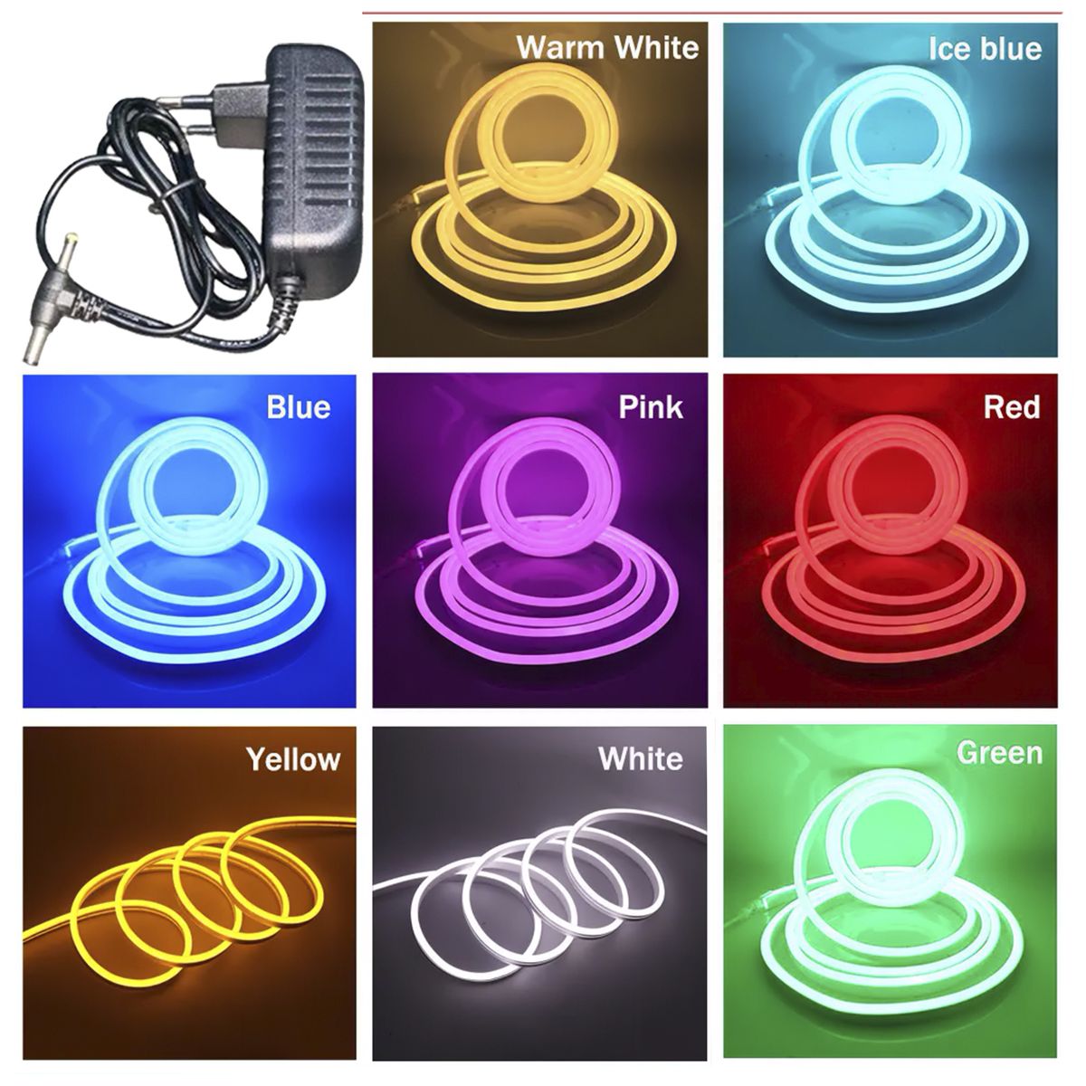 GENERICO - Cinta Led Neon Luz 5 Metros Flexibletransformador 12v BLANCO FRÍO