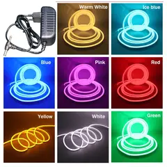 GENERICO - Cinta Led Neon Luz 5 Metros Flexibletransformador 12v BLANCO CÁLIDO