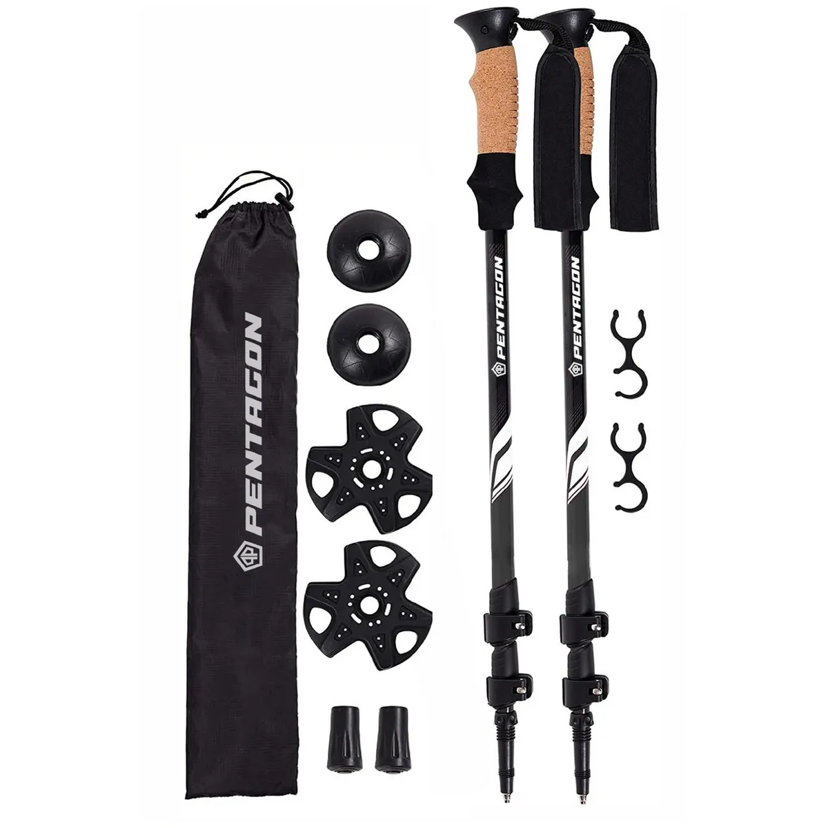 PENTAGON - Bastones Trekking Set 2 Plegables Aluminio Pentagon - Negro