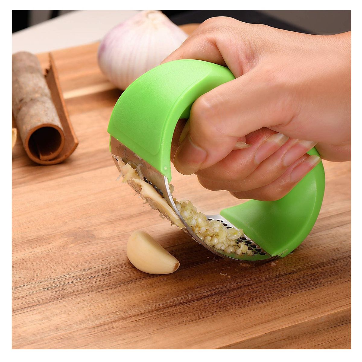 GENERICO - Machacador Prensa De Ajo Triturador Ajos Acero Inoxidable Verde