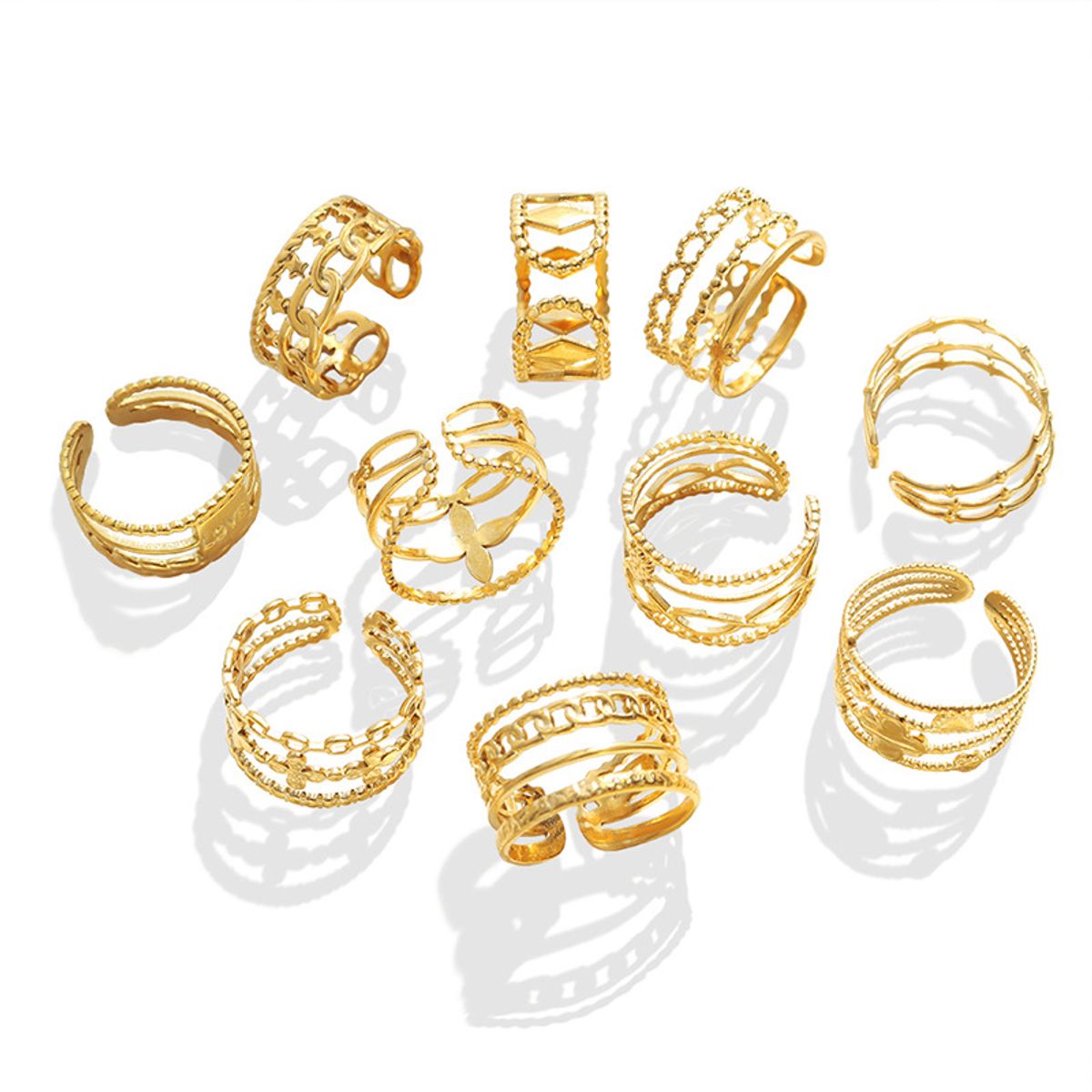 LUX JOYAS - Anillo Baño Oro Amarillo 18k Rombos Ajustable