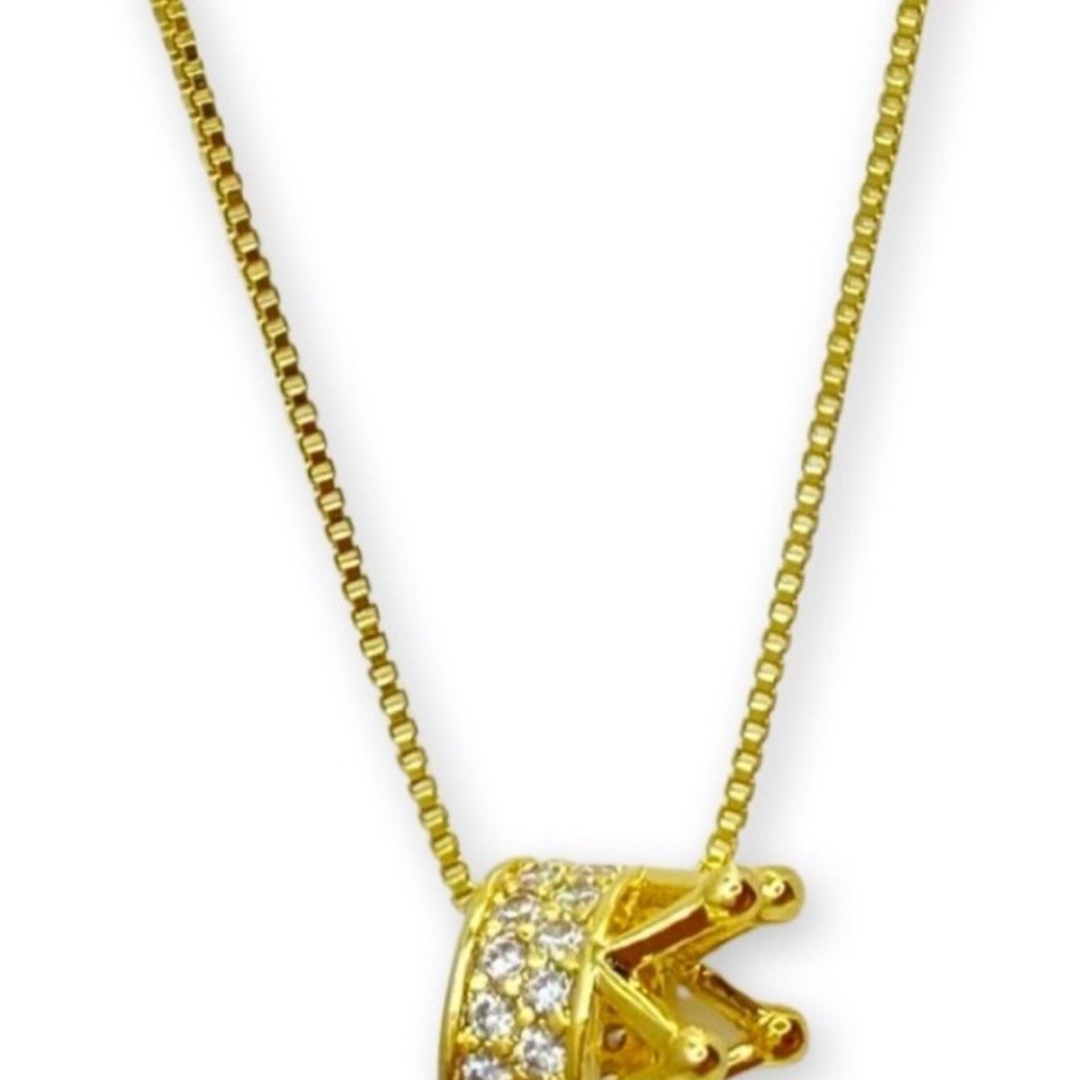 GENERICO - Collar Corona Circones Juvenil Plata S925 Baño Oro +caja