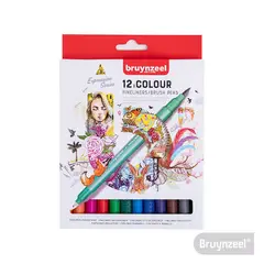 BRUYNZEEL - Marcador Doble Punta Fineliners/Brush Pen 12 Colores