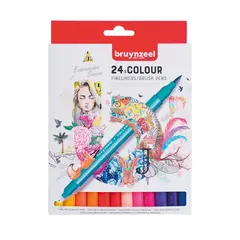 BRUYNZEEL - Marcador Doble Punta Fineliners/Brush Pen 24 Colores