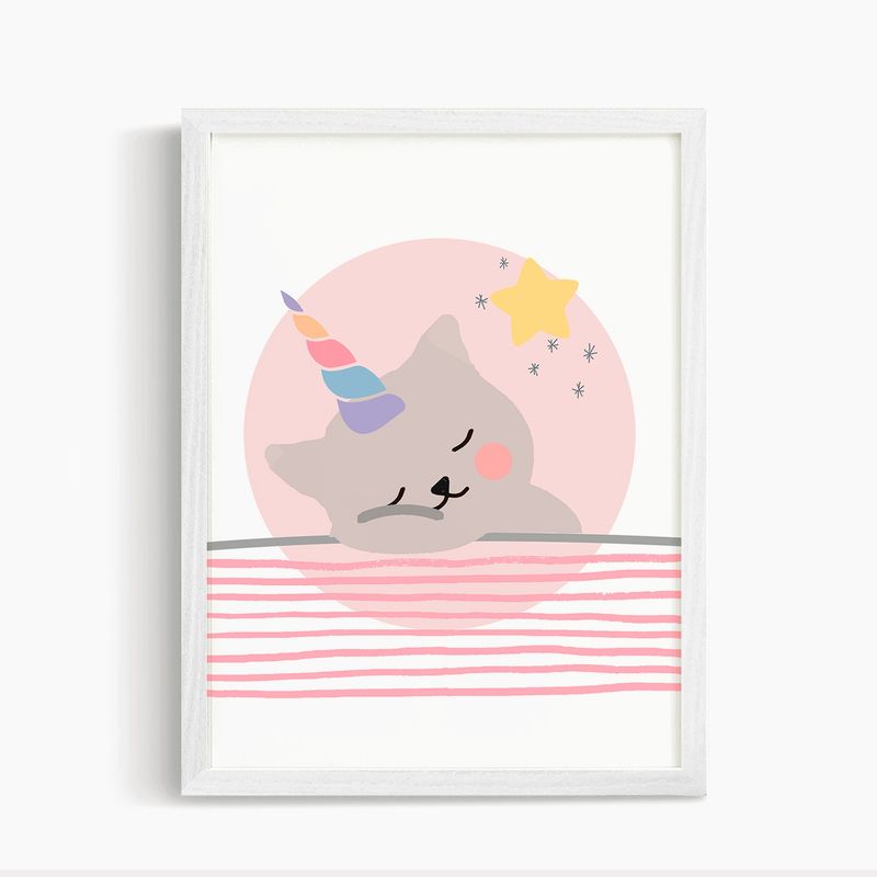 DECORACION PAJARITO - Cuadro Infantil Unicornio Cute Gatito
