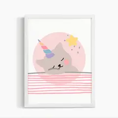 DECORACION PAJARITO - Cuadro Infantil Unicornio Cute Gatito