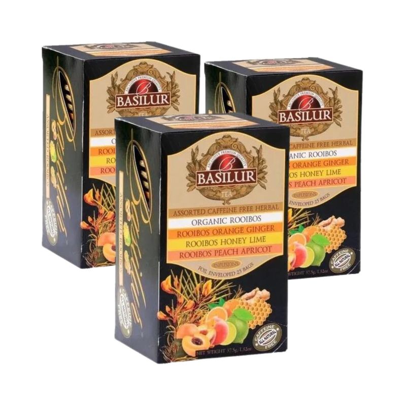 BASILUR - Pack Te Basilur 3 Cajas Rooibos Assorted de 25 Bolsas c/u BASILUR