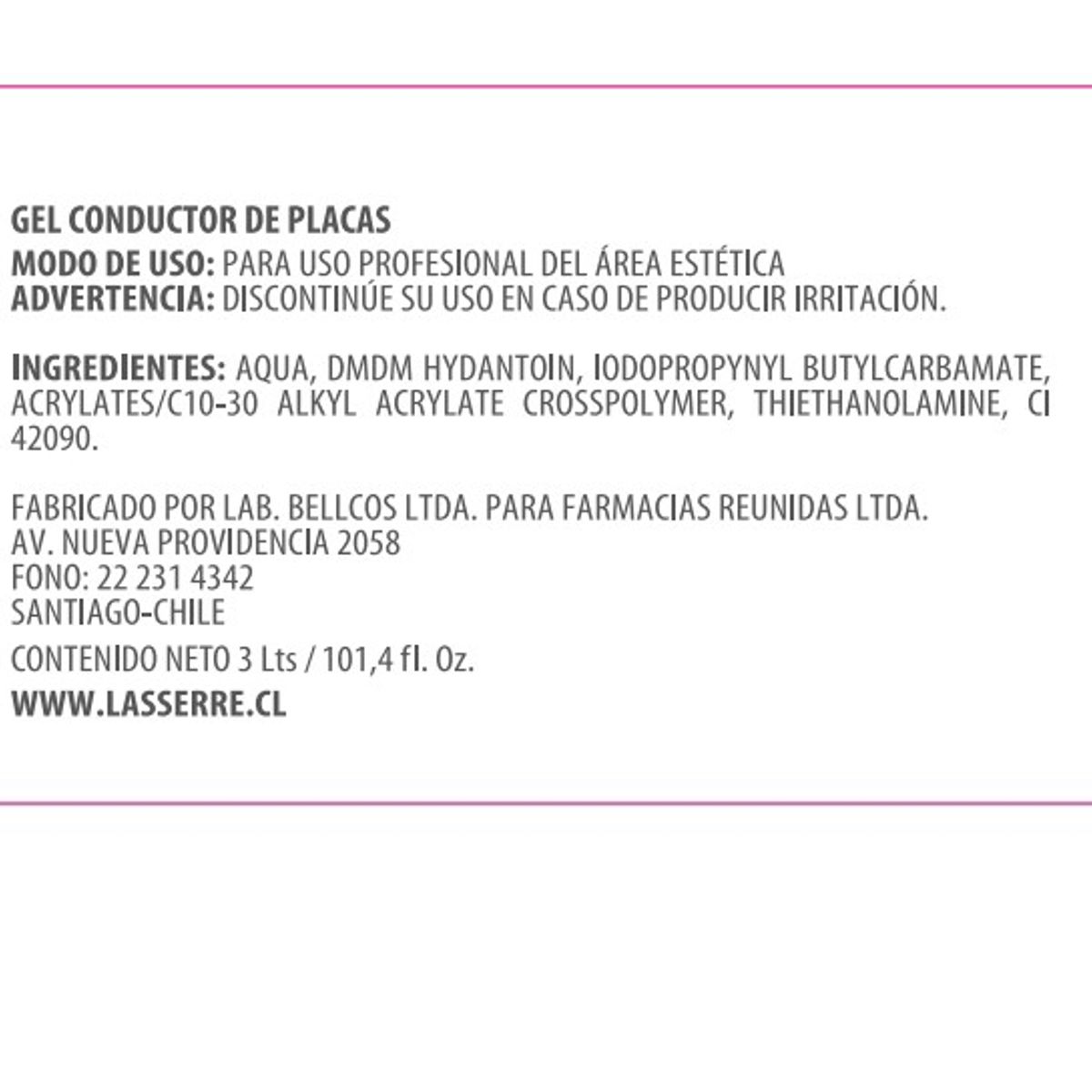 GENERICO - Gel Conductor de Placas 3 lt Lasserre Cosmétique