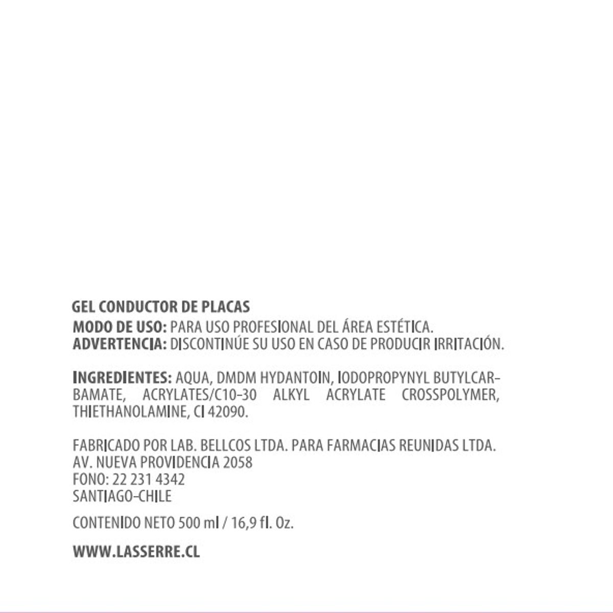 GENERICO - Gel Conductor de Placas 500 ml Lasserre Cosmétique
