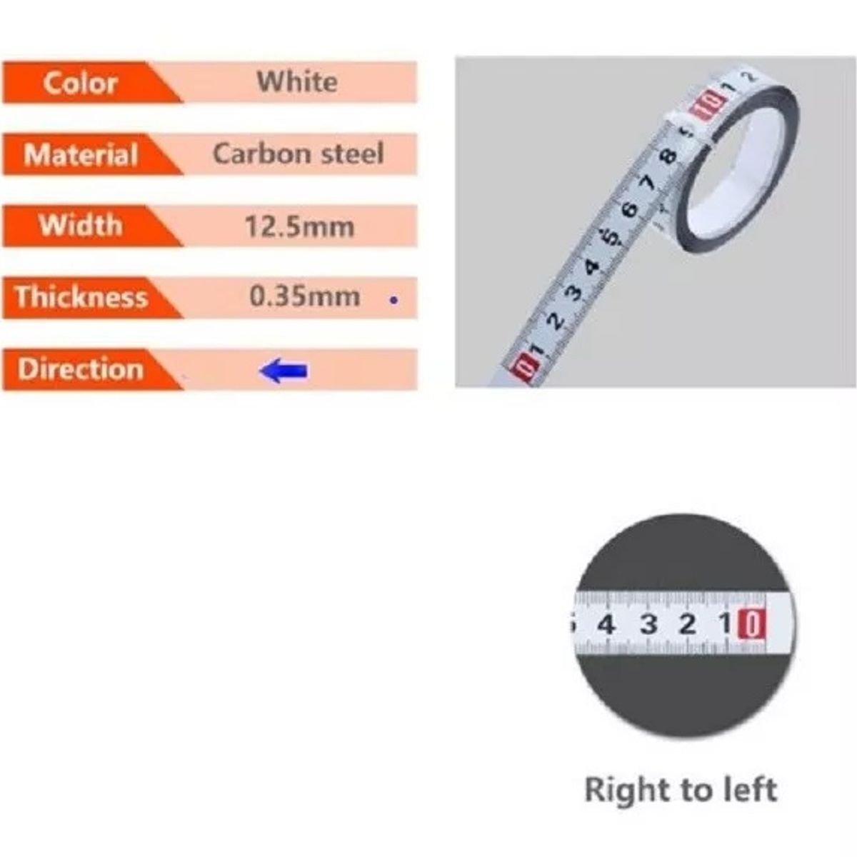 GENERICO - Cinta Métrica Adhesiva Metálica 0 Der A Izq Largo 2 Mt