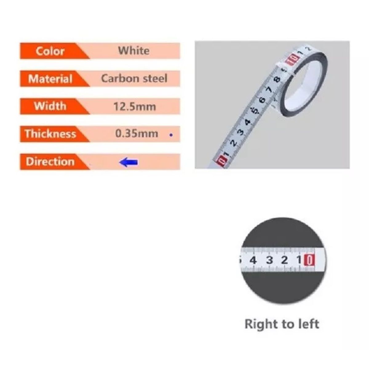 GENERICO - Cinta Métrica Adhesiva Metálica 0 Der A Izq Largo 2 Mt