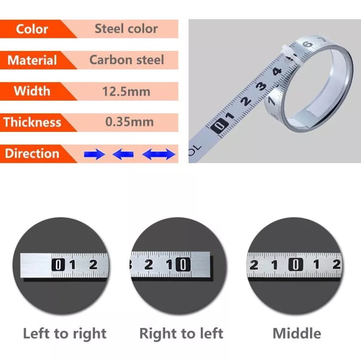 GENERICO - Cinta Métrica Adhesiva Metálica 0 Der A Izq Largo 2 Mt