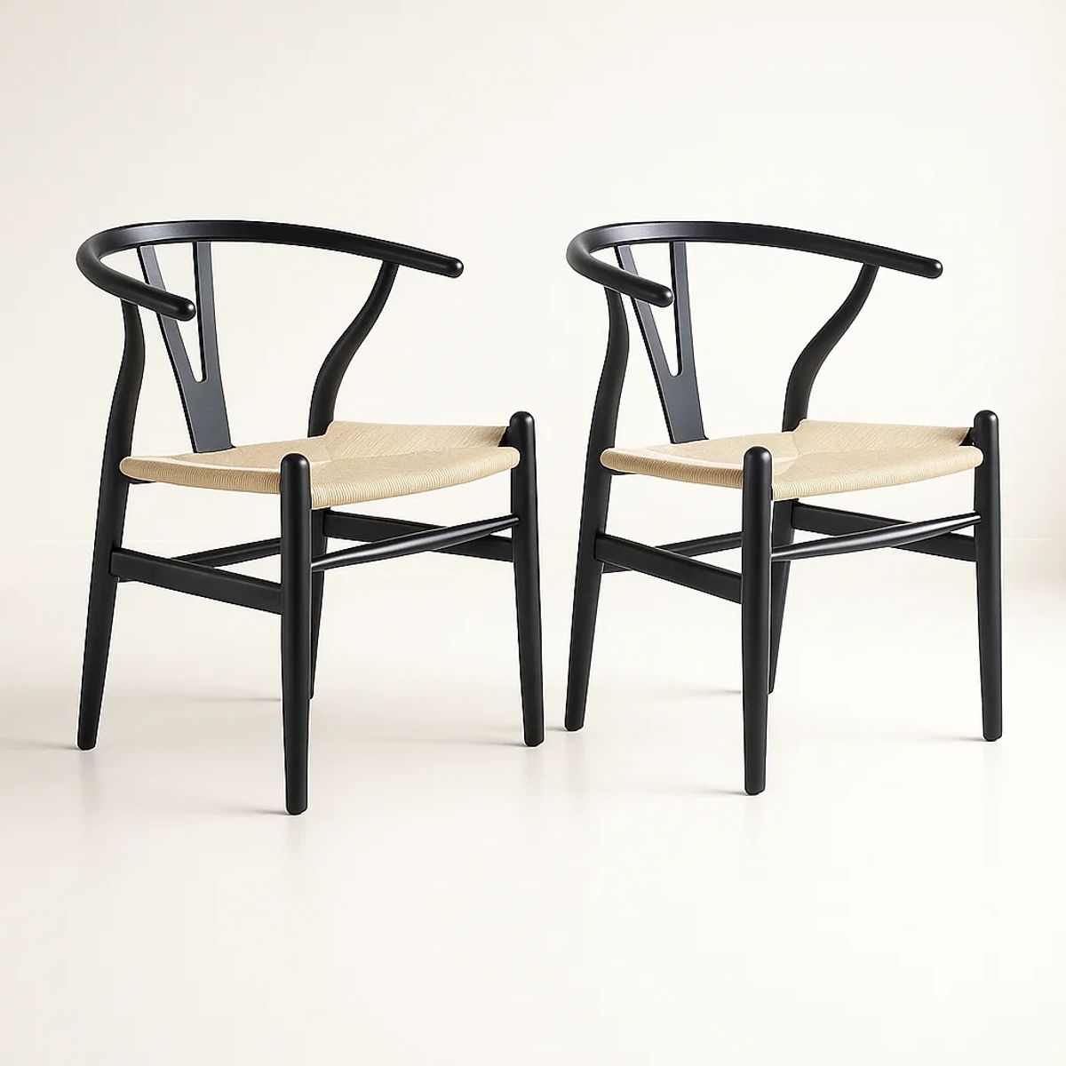 KLIK - Pack 2 Sillas Wishbone Madera Asiento Claro - Negra