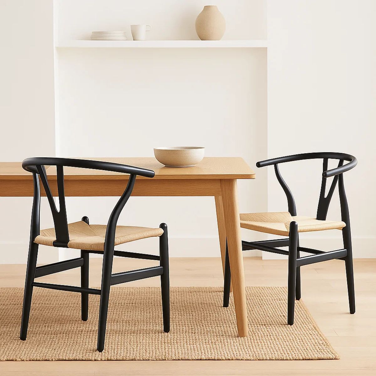 KLIK - Pack 2 Sillas Wishbone Madera Asiento Claro - Negra