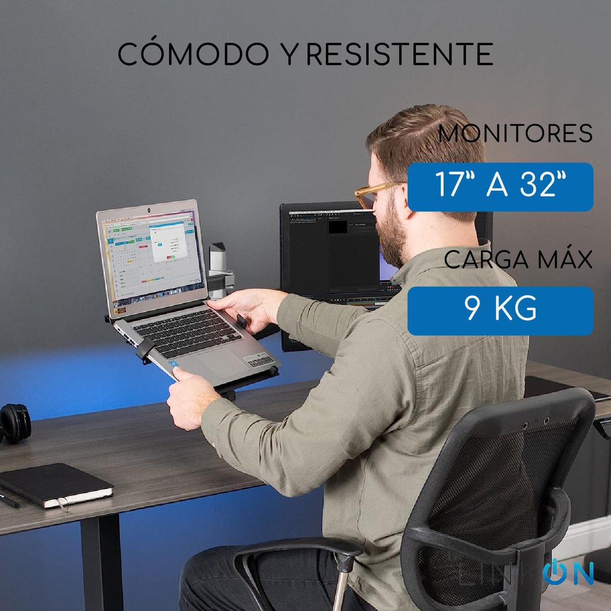 LINKON - Soporte Brazo Doble Monitor Notebook Linkon Escritorio Lujo
