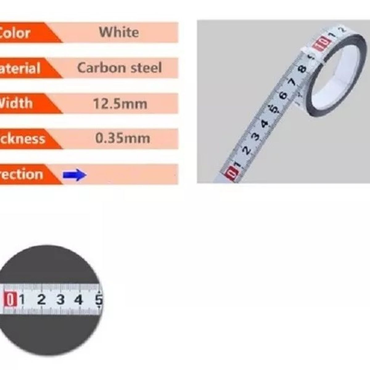 GENERICO - Cinta Métrica Adhesiva Metálica 0 De Izq A Der Largo 4 Mt