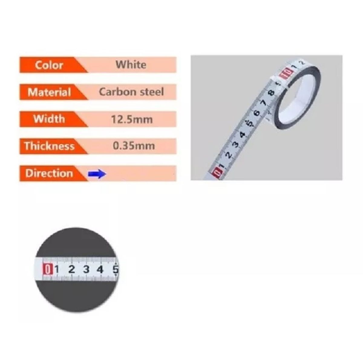 GENERICO - Cinta Métrica Adhesiva Metálica 0 De Izq A Der Largo 4 Mt