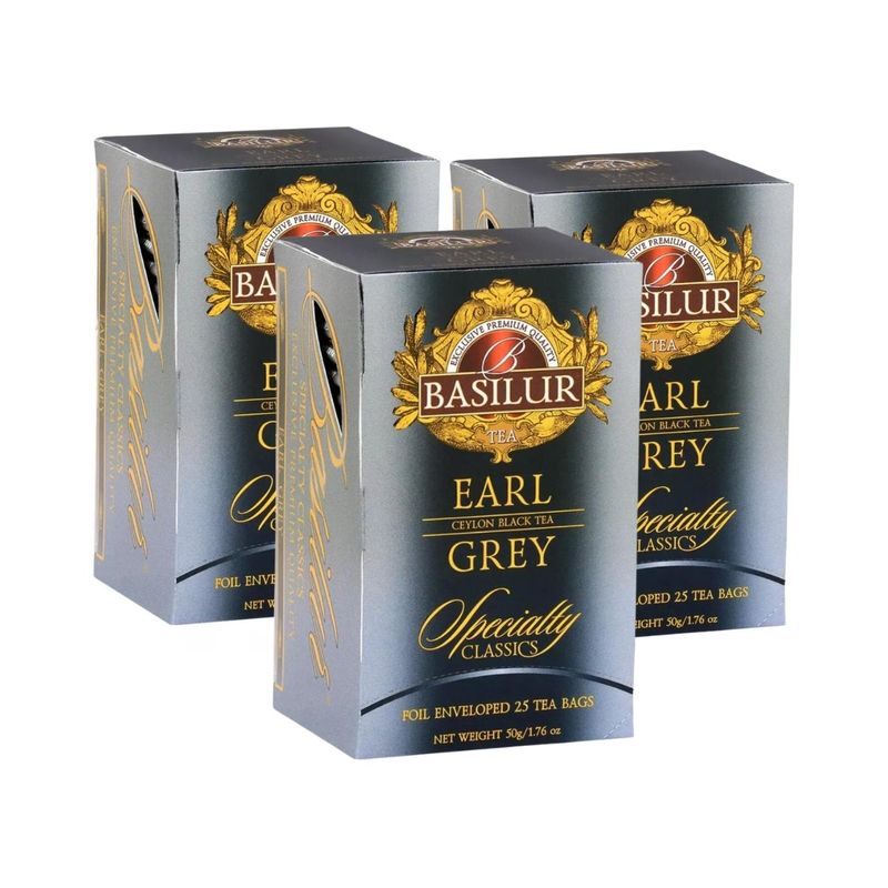 BASILUR - Pack Te Basilur 3 Cajas Earl Grey de 25 Bolsas c/u BASILUR